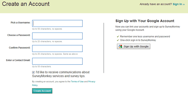 SurveyMonkey signup form design example