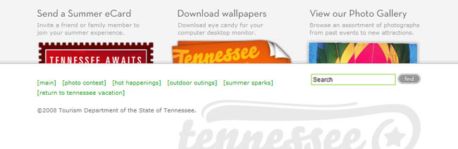 Tennessee Vacation website footer design example