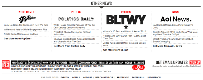 The Daily Beast website footer design example
