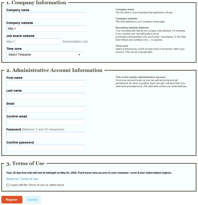 The Resumator registration form design example