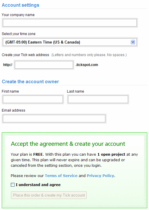 Tick registration form design example