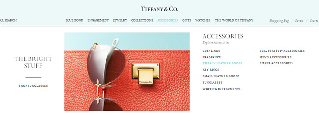 Tiffany website mega menu design example