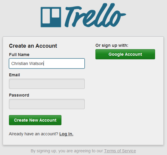 Trello online signup form design example