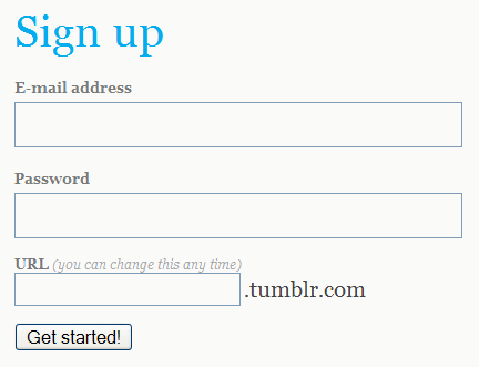 Tumblr registration form design example