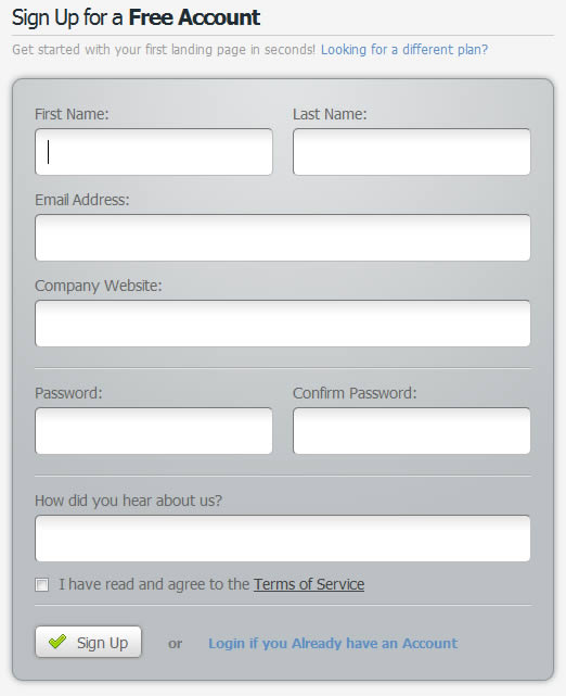 Unbounce signup form design example