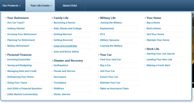 USAA Mega Menu Design Example