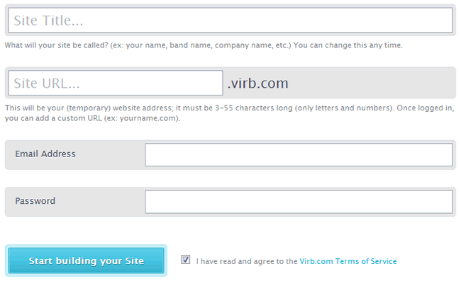 Virb signup form design example