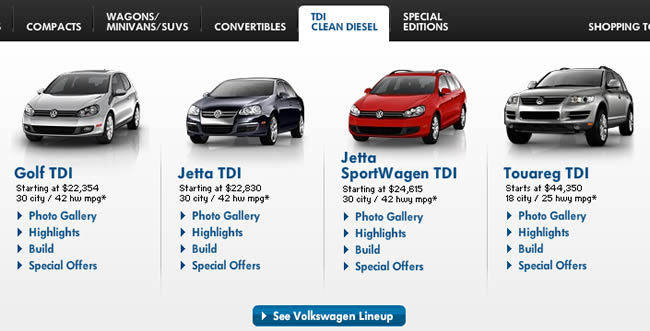 Volkswagon mega menu design example