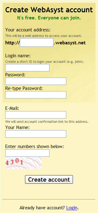 WebAsyst registration form design example