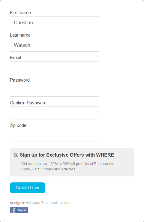 WHERE online signup form design example