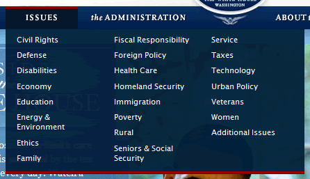 The Whitehouse mega menu design example