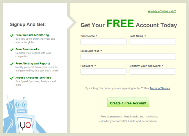 Yottaa online signup form design example