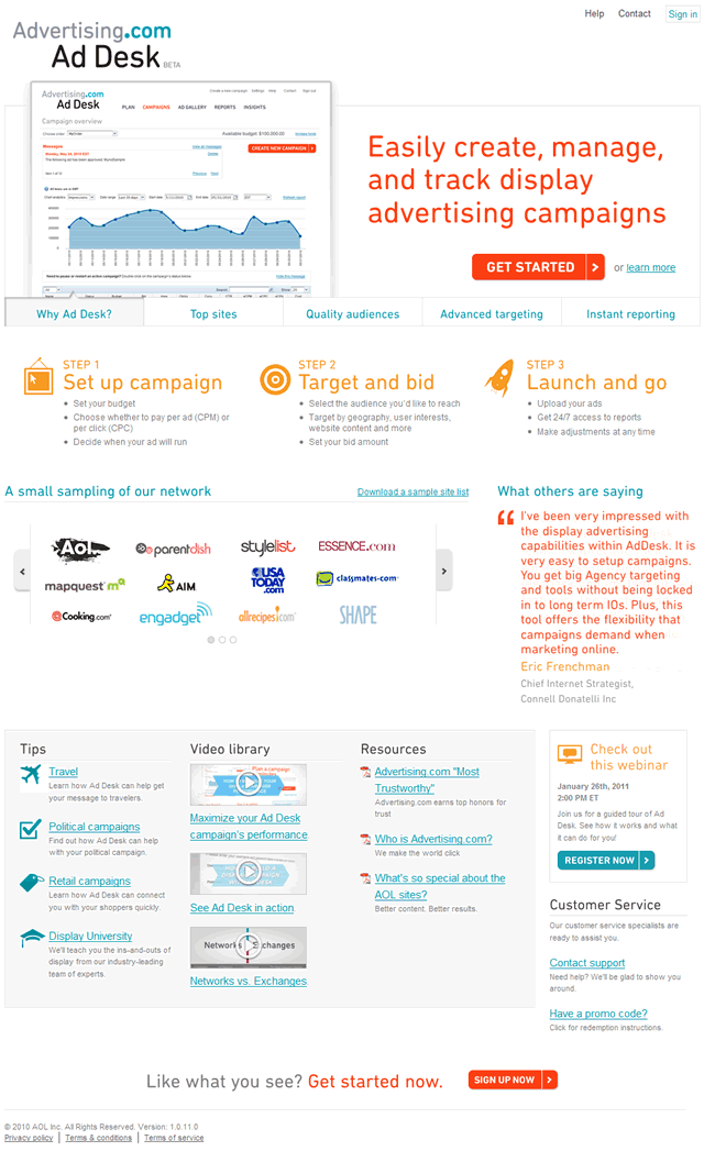 Advertising.com Ad Desk landing page design exammple