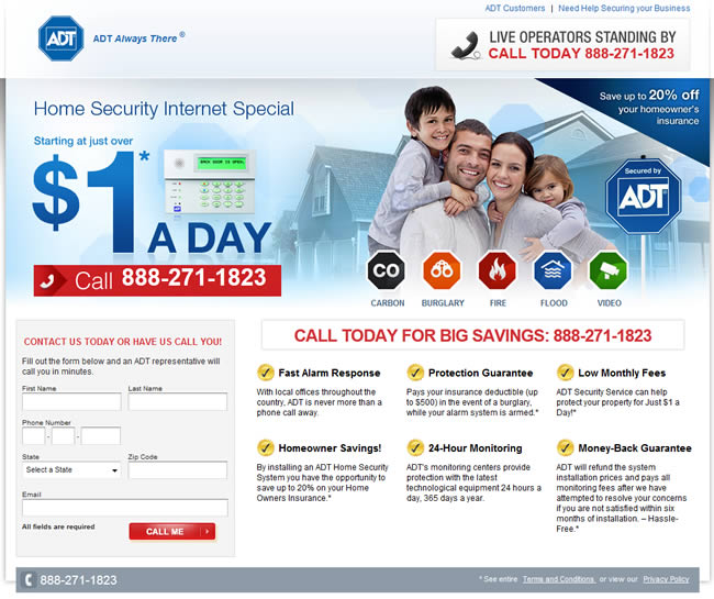 ADT landing page design example