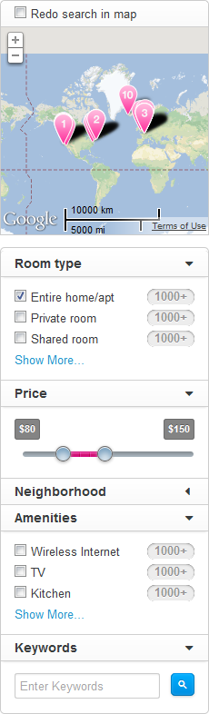 Airbnb faceted navigation design example