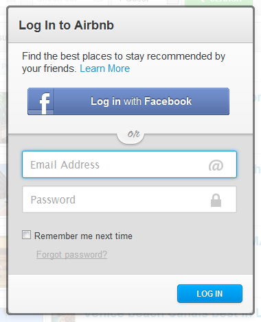 Airbnb login form design example