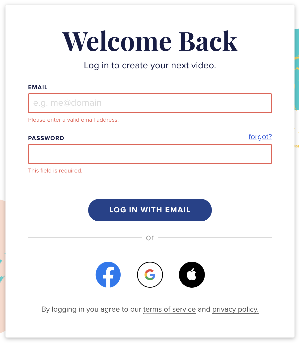 Animoto online form error message example