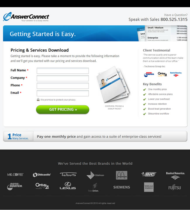 AnswerConnect landing page design example