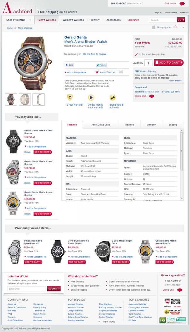 Ashford ecommerce product page design example