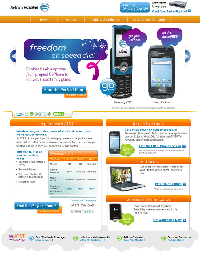 AT&T landing page design example