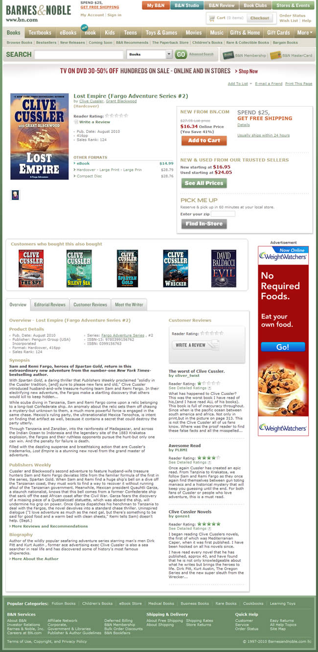 Barnes and Noble ecommerce product page design example