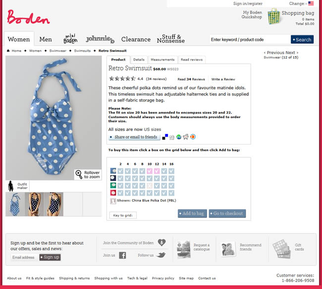 Boden ecommerce product page design example