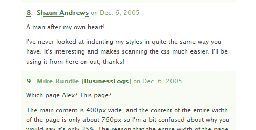 Business Logs blog comment design example