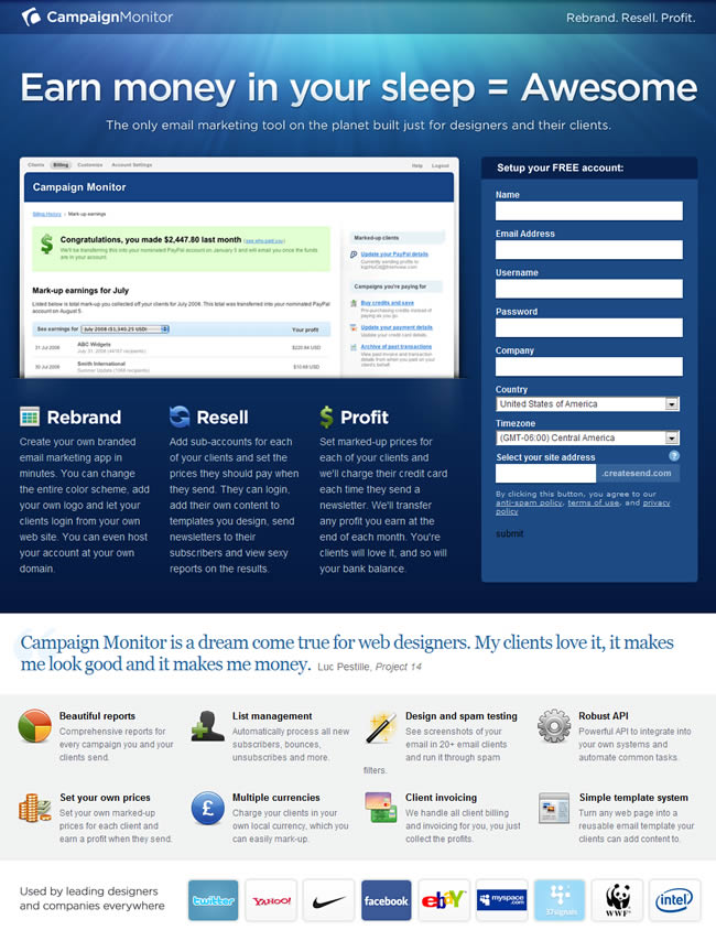 Campaign Monitor landing page design exammple