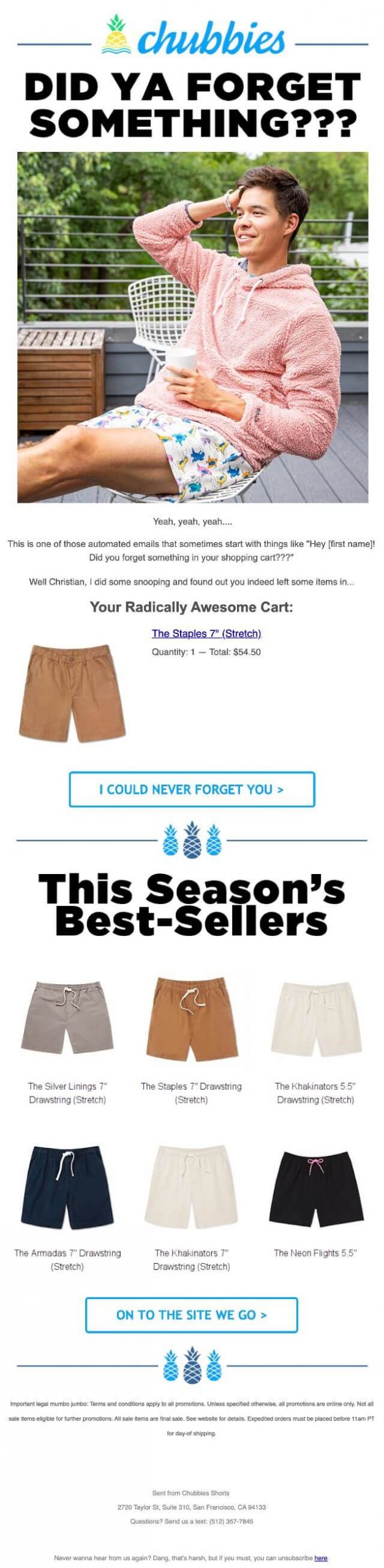 Chubbies abandoned cart email