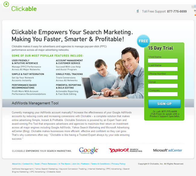 Clickable landing page design exammple