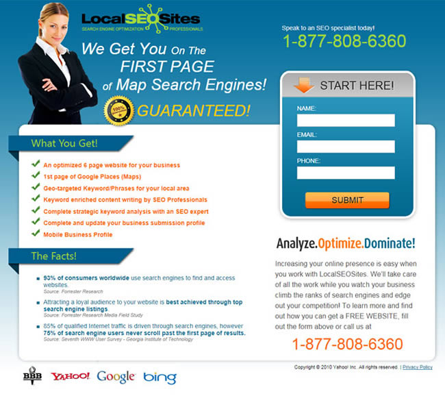 Contact Ratio landing page design exammple