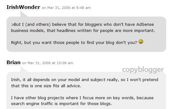 Copyblogger blog comment design example