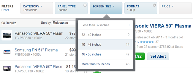 Decide faceted navigation design example