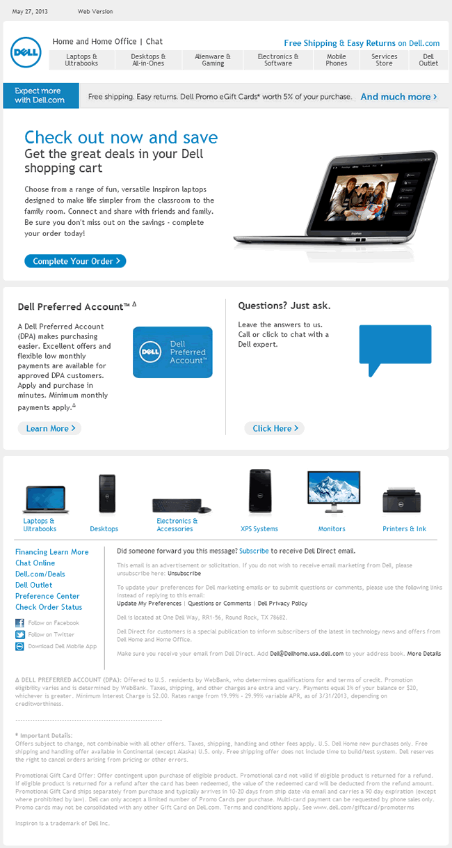 Dell abandoned cart email design example