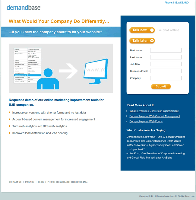 Demandbase landing page design example