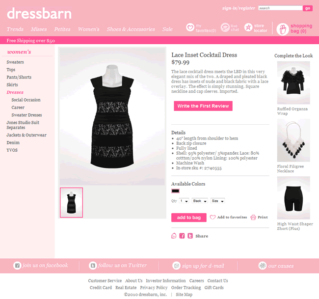 dressbarn ecommerce product page design example