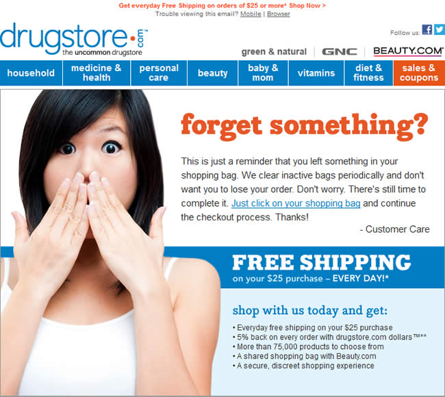 Drugstore.com abandoned cart email design example