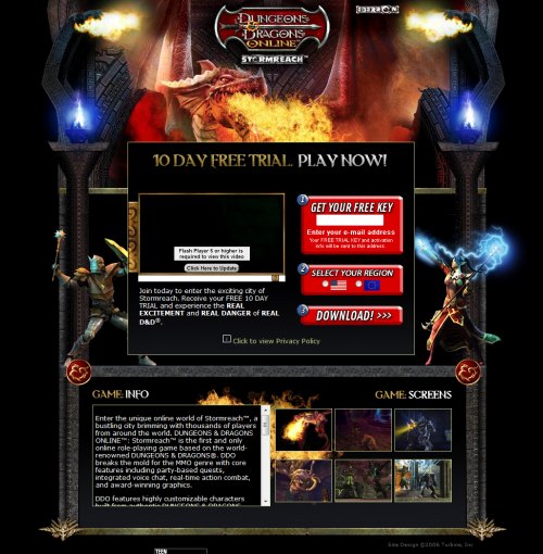 Dungeons and Dragons Online free trial landing page