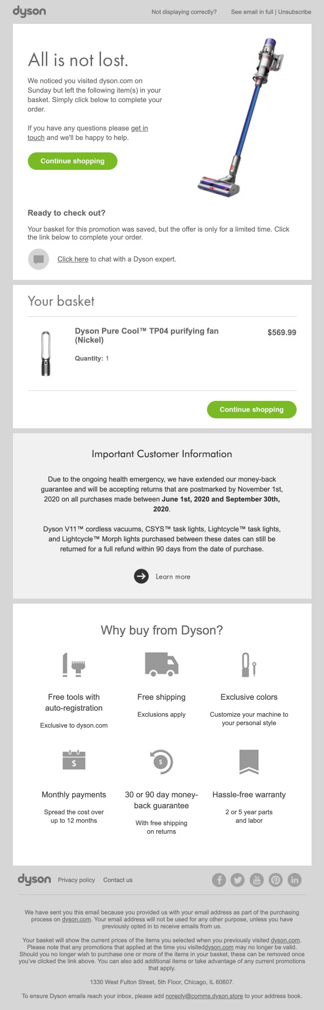 Dyson abandoned cart email
