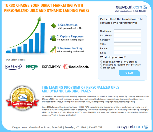 EasyPurl landing page design example