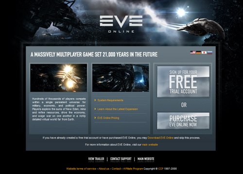 Eve Online free trial landing page