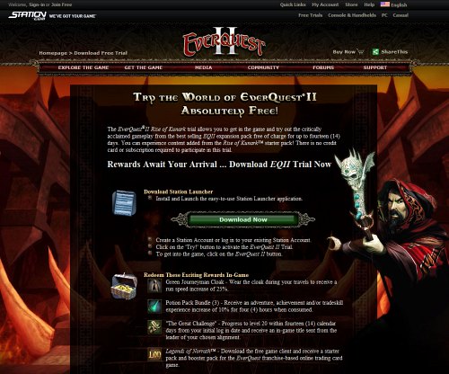EverQuest II free trial landing page
