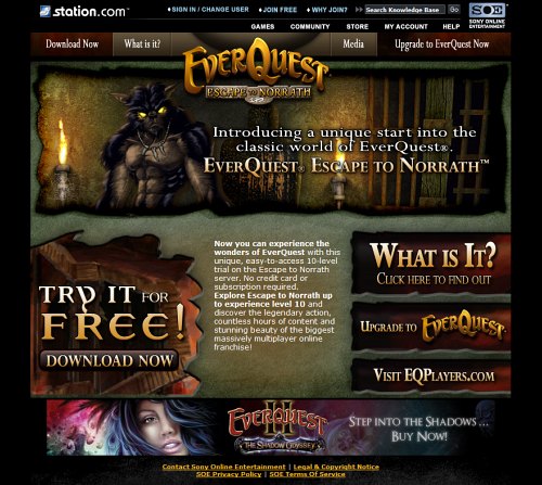 EverQuest free trial landing page