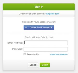 Evite login form design example | Smiley Cat