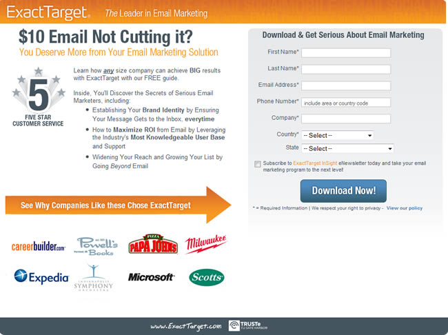ExactTarget landing page design example