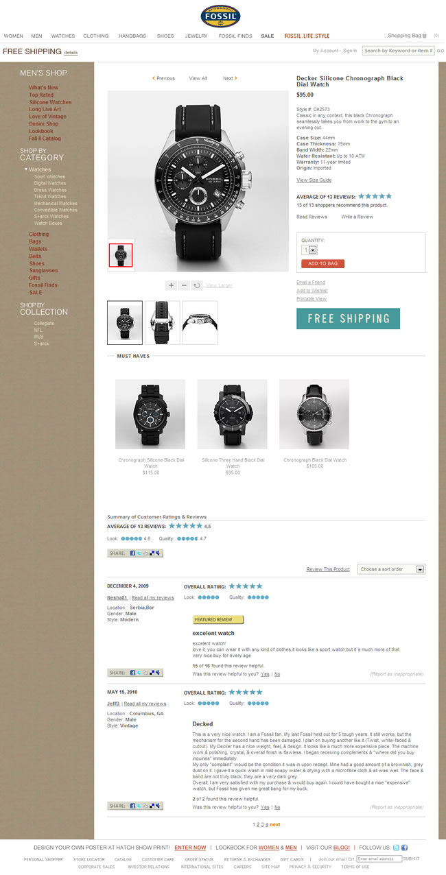 Fossil ecommerce product page design example