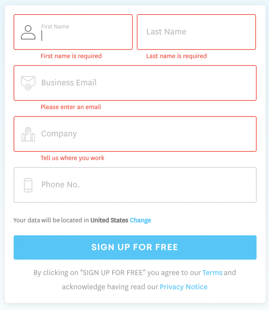 Freshservice online form error message example