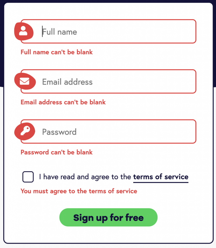 Geckoboard signup form error message design