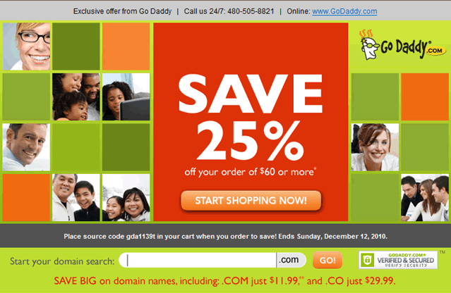 GoDaddy online coupon design example