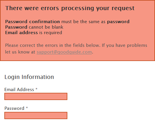 GoodGuide web form error message design example
